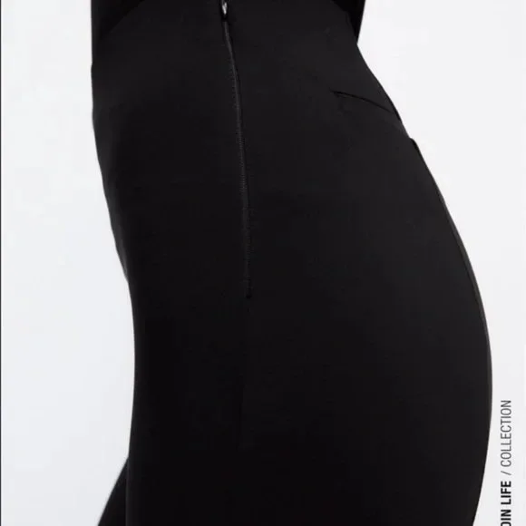 NWOT Zara Women's extra long high rise black slit flare leggings, Size S - Picture 5 of 12
